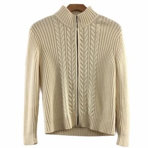 Land's End Cream Full Zip Cable Knit Sweater
